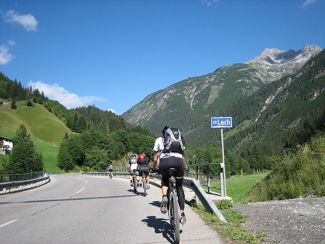 Cyclists preparing to cycle up a hill