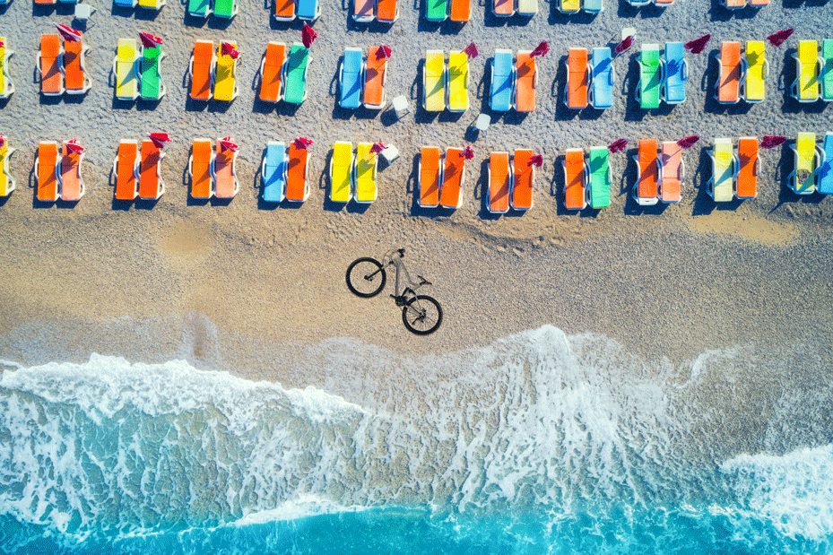 Bike on a beach while cycling is on holiday