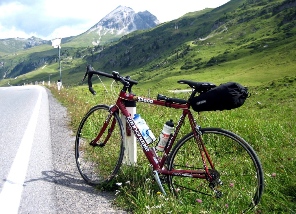 Road bicycle with a mountain in the background