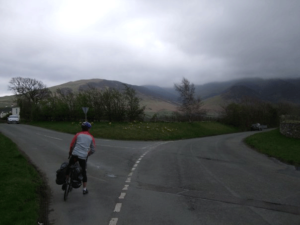 A Lake District view including cyclist on the 'official' coast to coast cycle