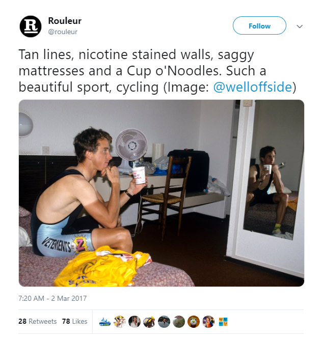 Tan lines, nicotine stained walls, saggy mattresses and a Cup o'Noodles. 