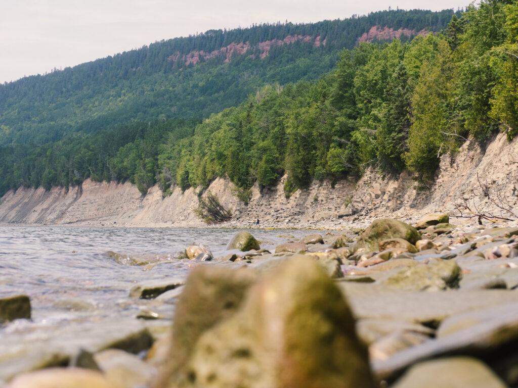Quebec coastline with land and sea