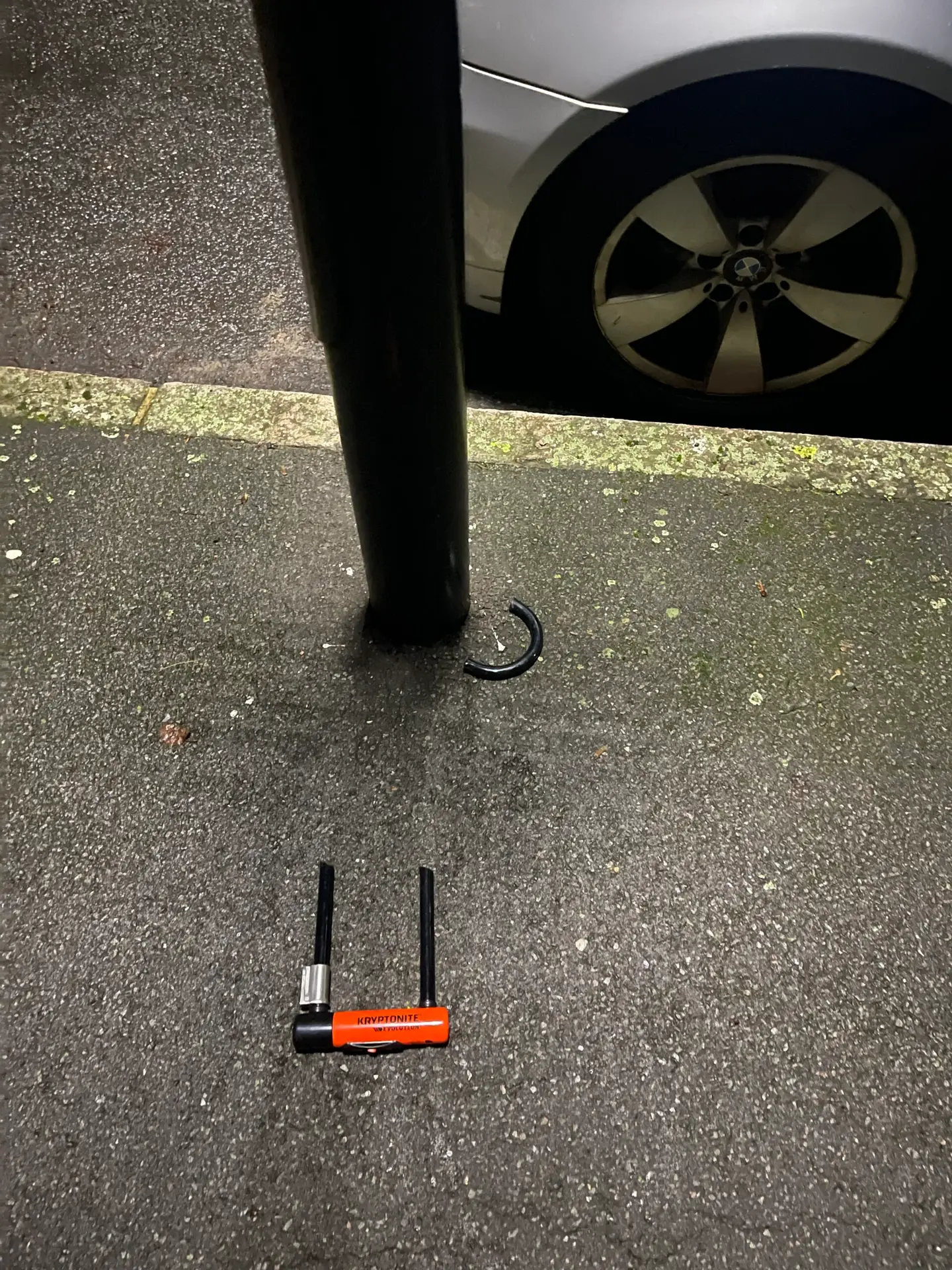 a cut lock on pavement