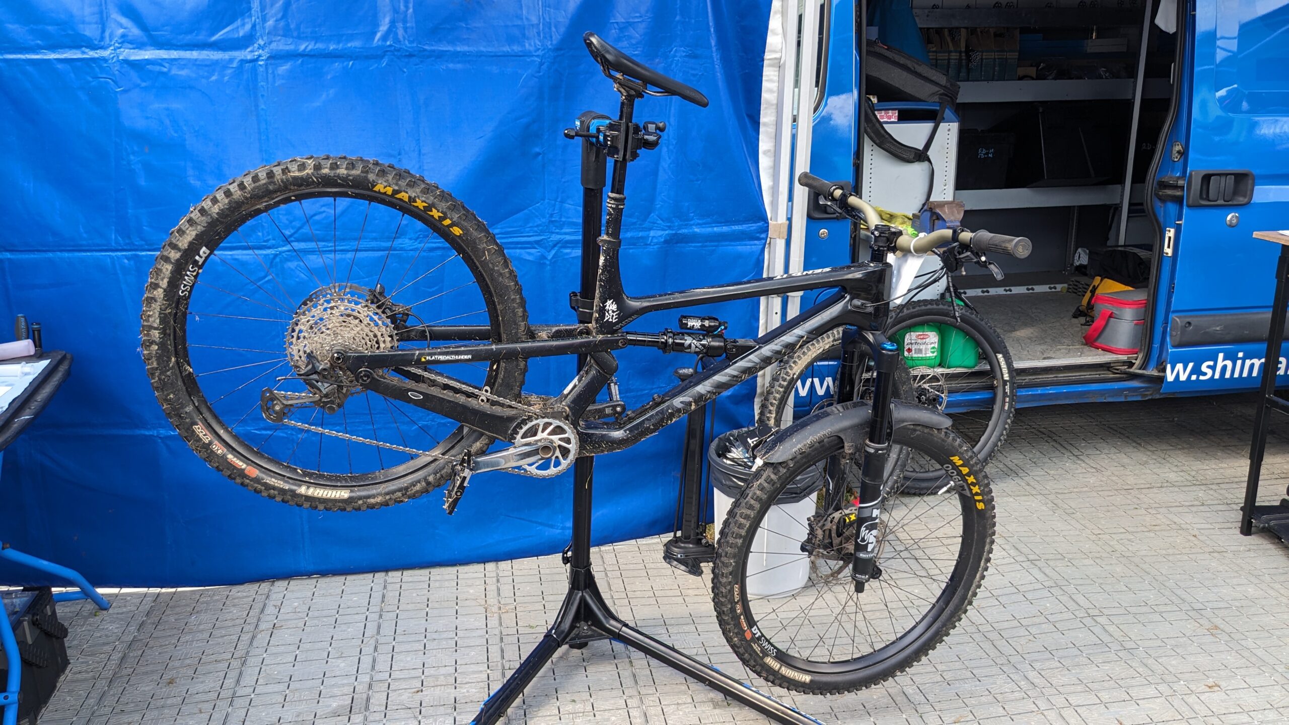 a mountain bike on a work stand